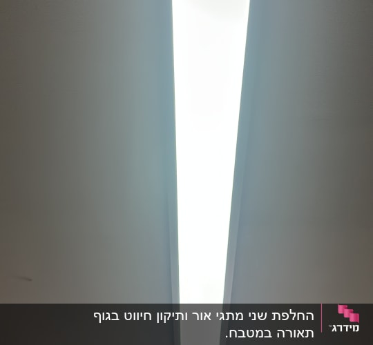 תאורת תקרה פלורסנטית דולקת בחדר